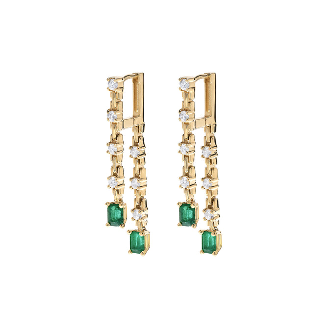 Emerald and Diamond Small Pirouette Two Strand Earrings