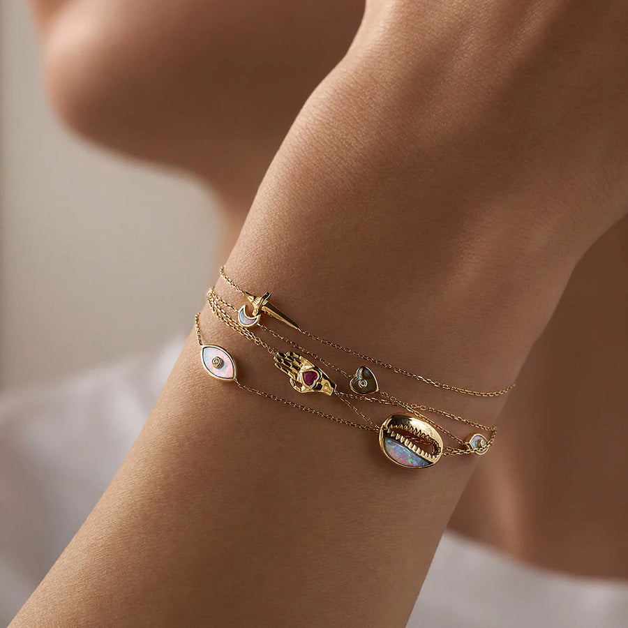 Pamela Love Adjustable Diamond and Gilson Opal Inlay Eye Bracelet - Bracelets - Broken English Jewelry, on model