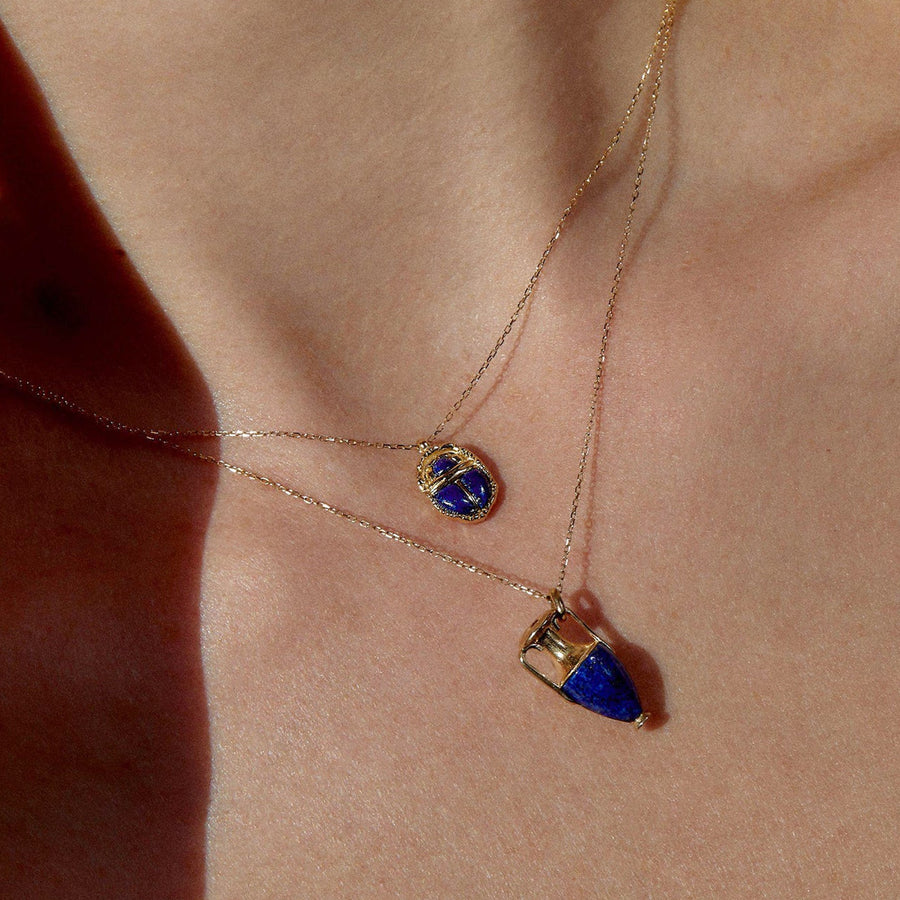 Pamela Love Inlay Scarab Pendant Necklace - Lapis - Necklaces - Broken English Jewelry on model