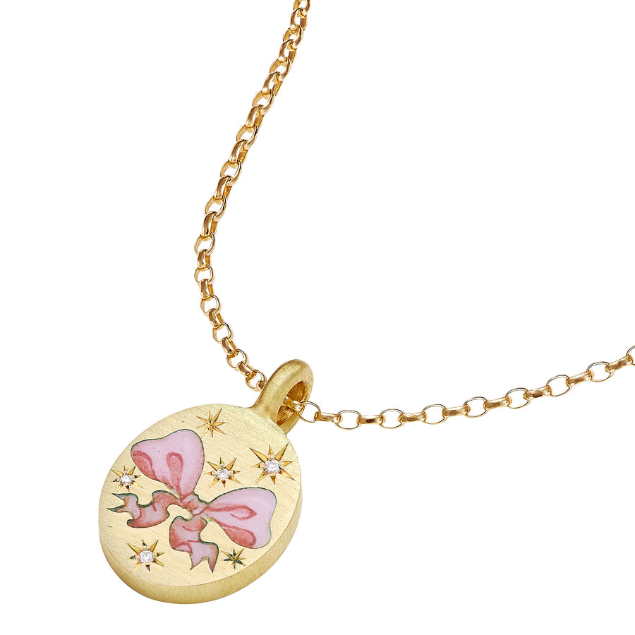 Cece Pretty N' Pink Rococo Ribbon Pendant Necklace - Necklaces - Broken English Jewelry front detail
