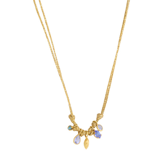 Tanzanite, Kyanite, Aquamarine, and Blue Sapphire Seed Cord Necklace - Main Img