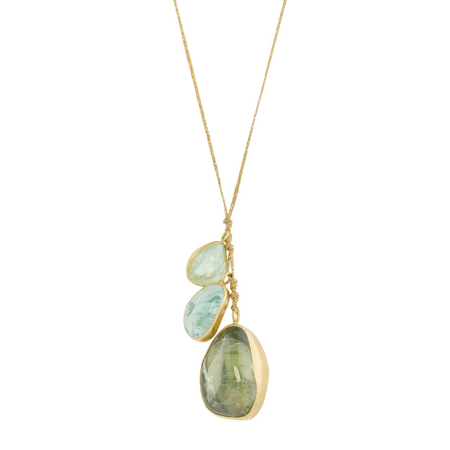 Pippa Small - Aquamarine and Green Tourmaline Cerulean Triple Pendant Necklace