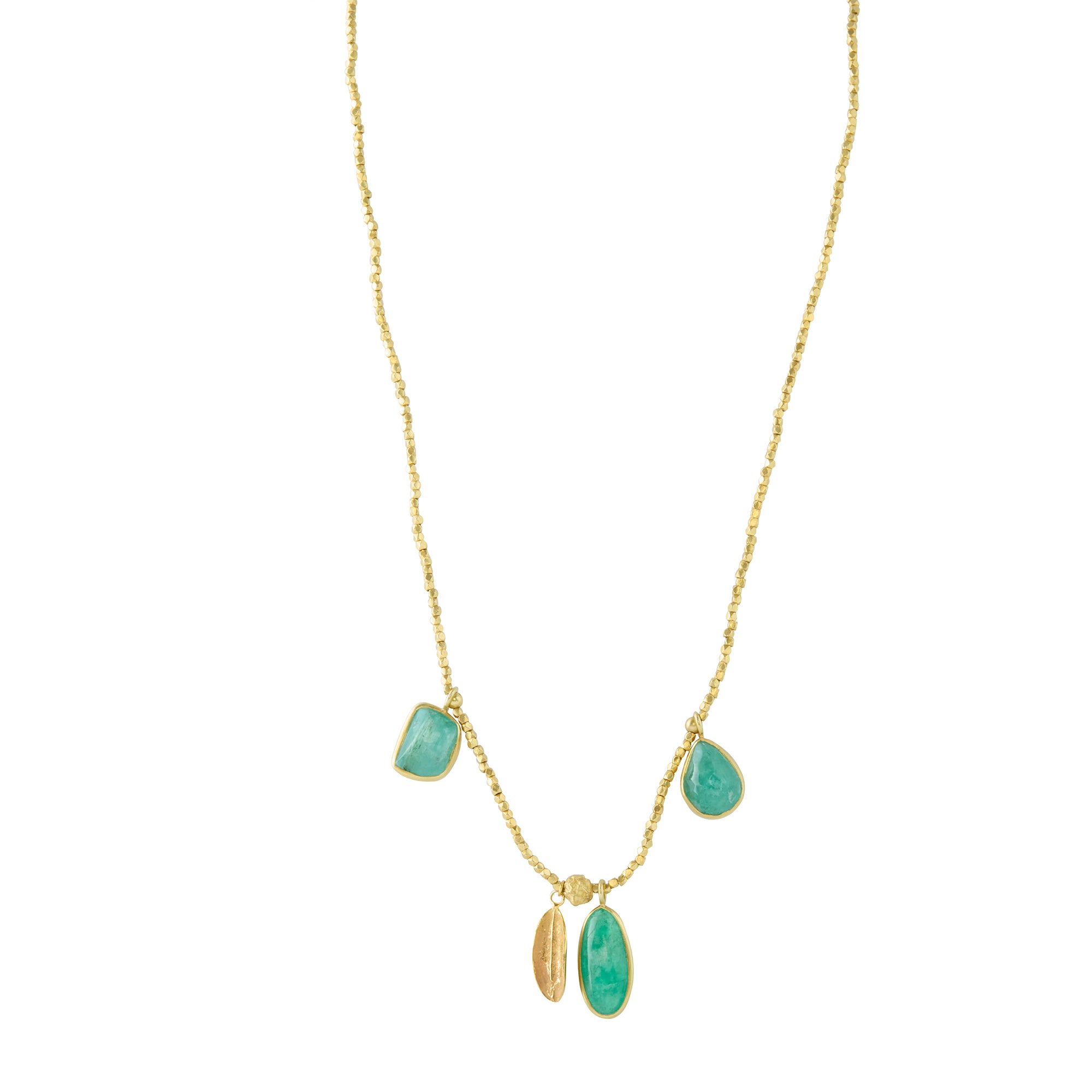 Emerald Olive Leaf Peppercorn Beaded Necklace