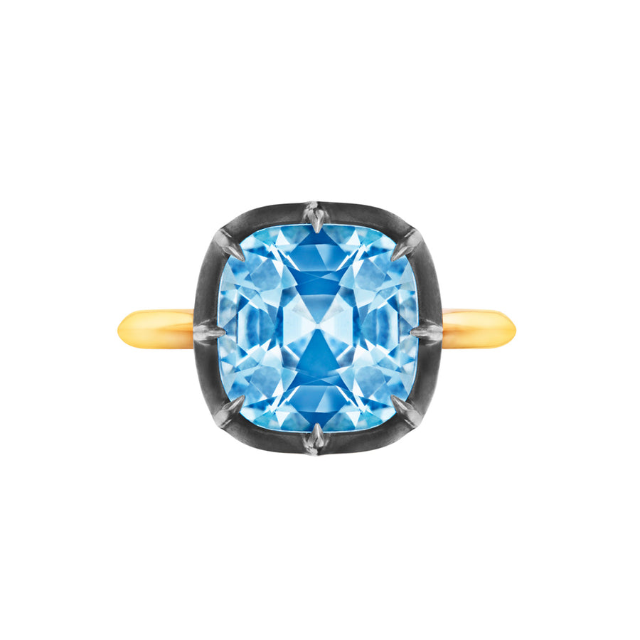 Fred Leighton Collet Cushion-Cut Ring - Blue Topaz - Rings - Broken English Jewelry front view