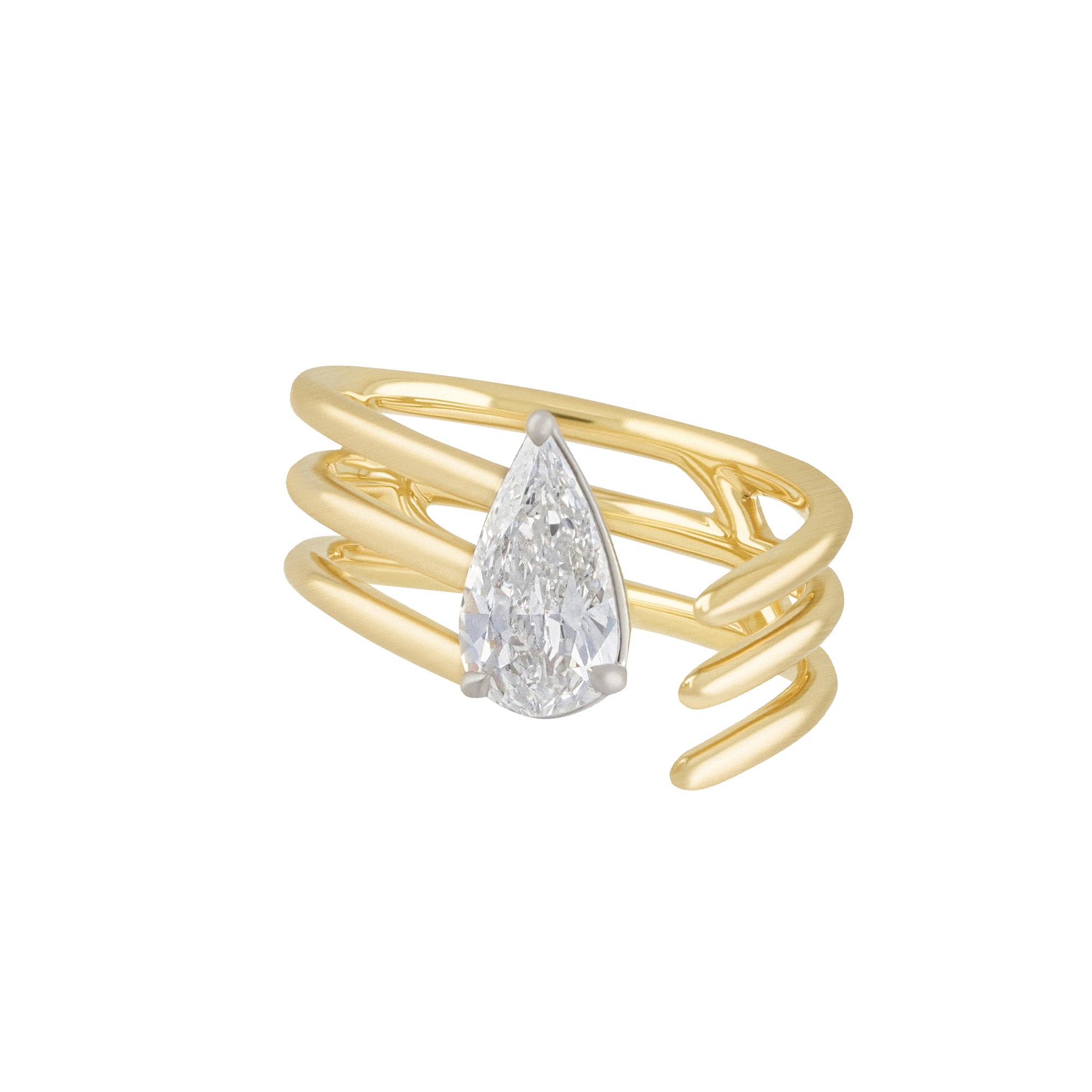 Diamond Matte Angled Cage Pear Ring