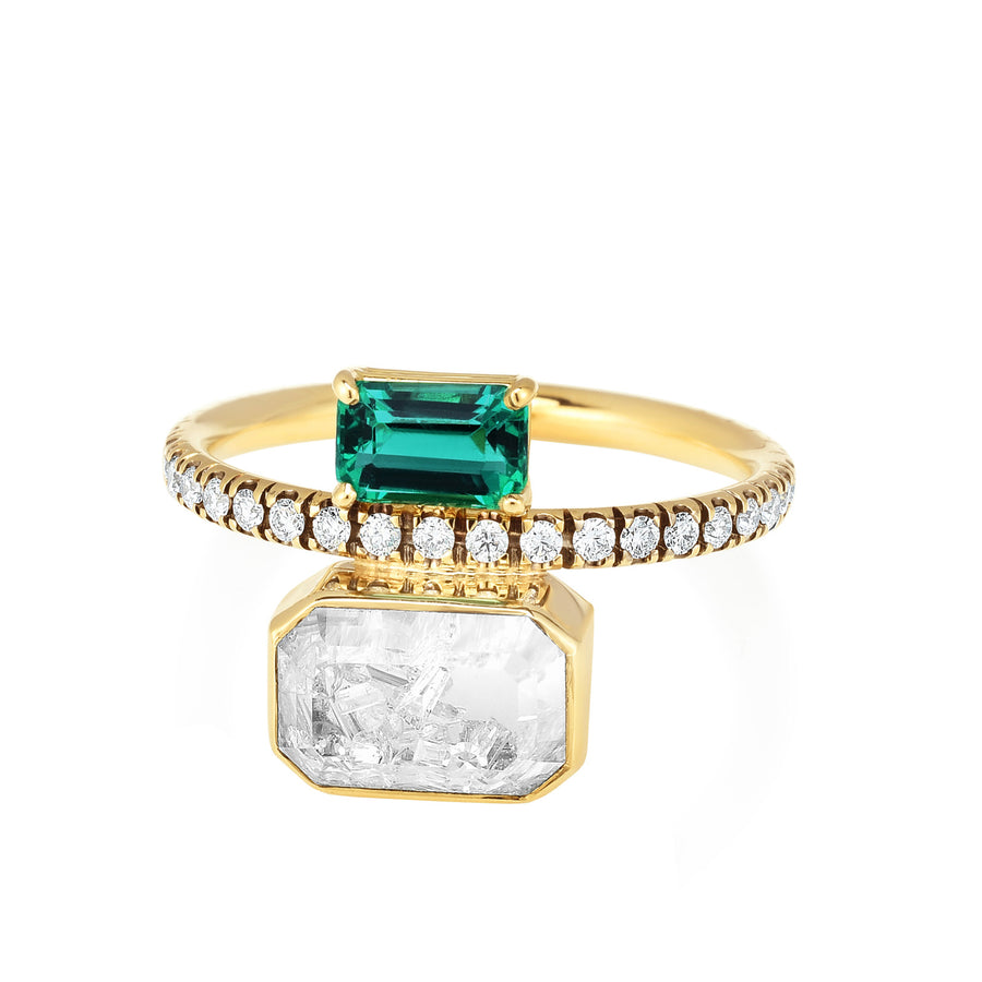 Moritz Glik Diamond and Emerald Cut Ring - Rings - Broken English Jewelry front view