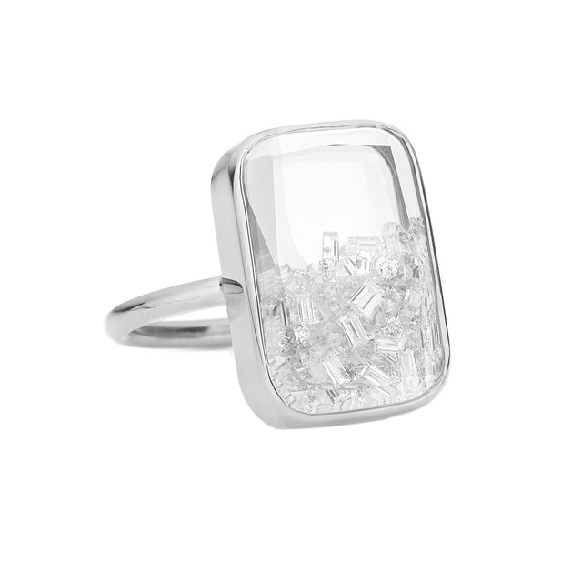 Moritz Glik Ten Fourteen Shaker Ring - White Gold, front angled view