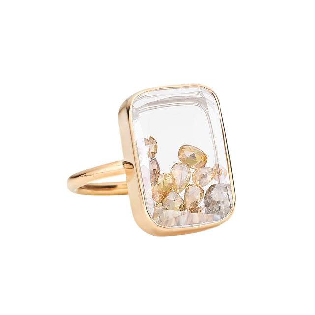 Ten Fourteen Rose Cut Yellow Diamond Shaker Ring
