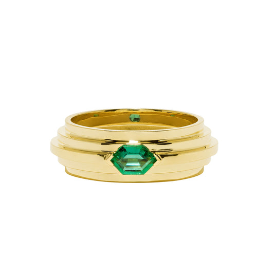 5 Tier Hexagon Staircase Ring - Emerald - Main Img