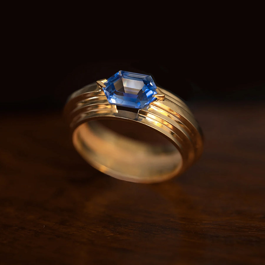 Azlee 5 Tier Hexagon Staircase Ring - Sapphire - Rings - Broken English Jewelry editorial shot
