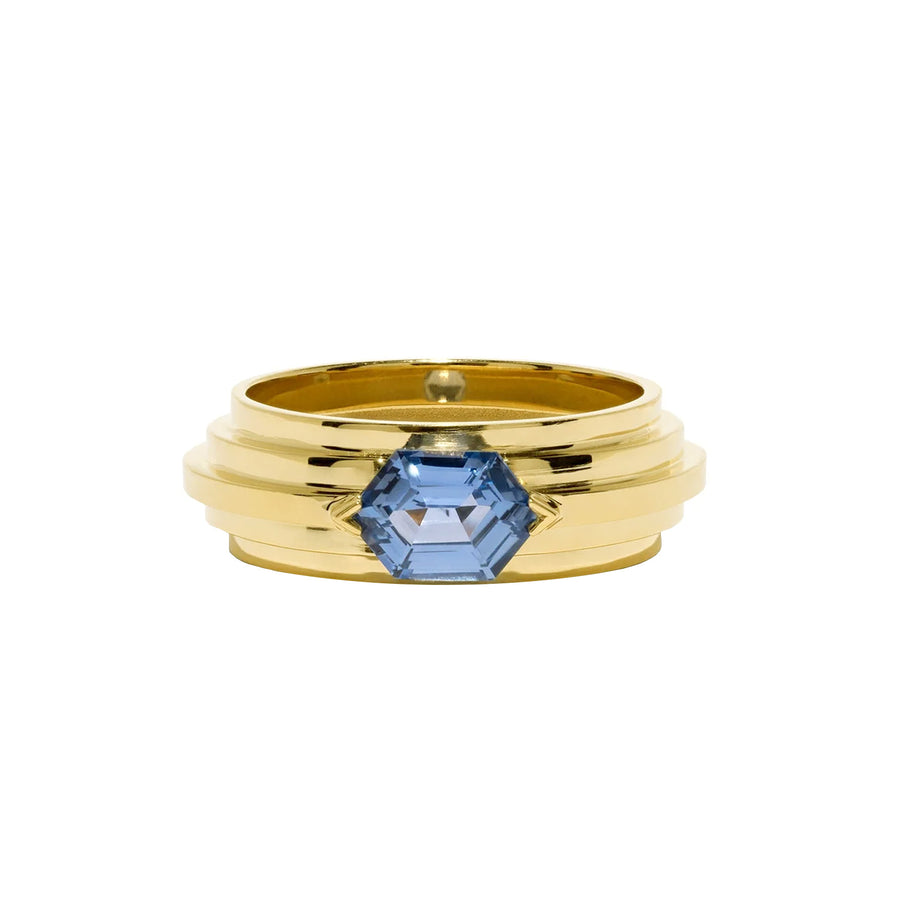 Azlee 5 Tier Hexagon Staircase Ring - Sapphire - Rings - Broken English Jewelry front view