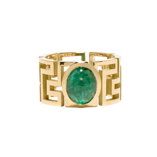 Emerald Greek Pattern Ring
