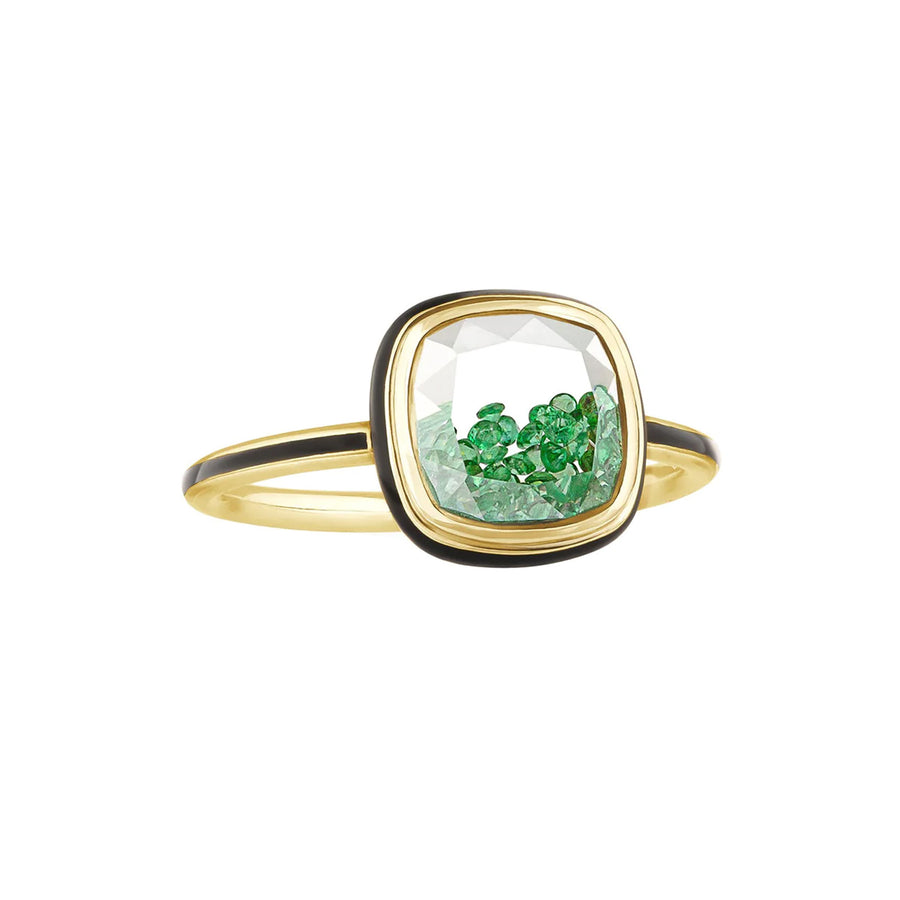 Moritz Glik Emerald and Black Enamel Cushion Ring - Rings - Broken English Jewelry