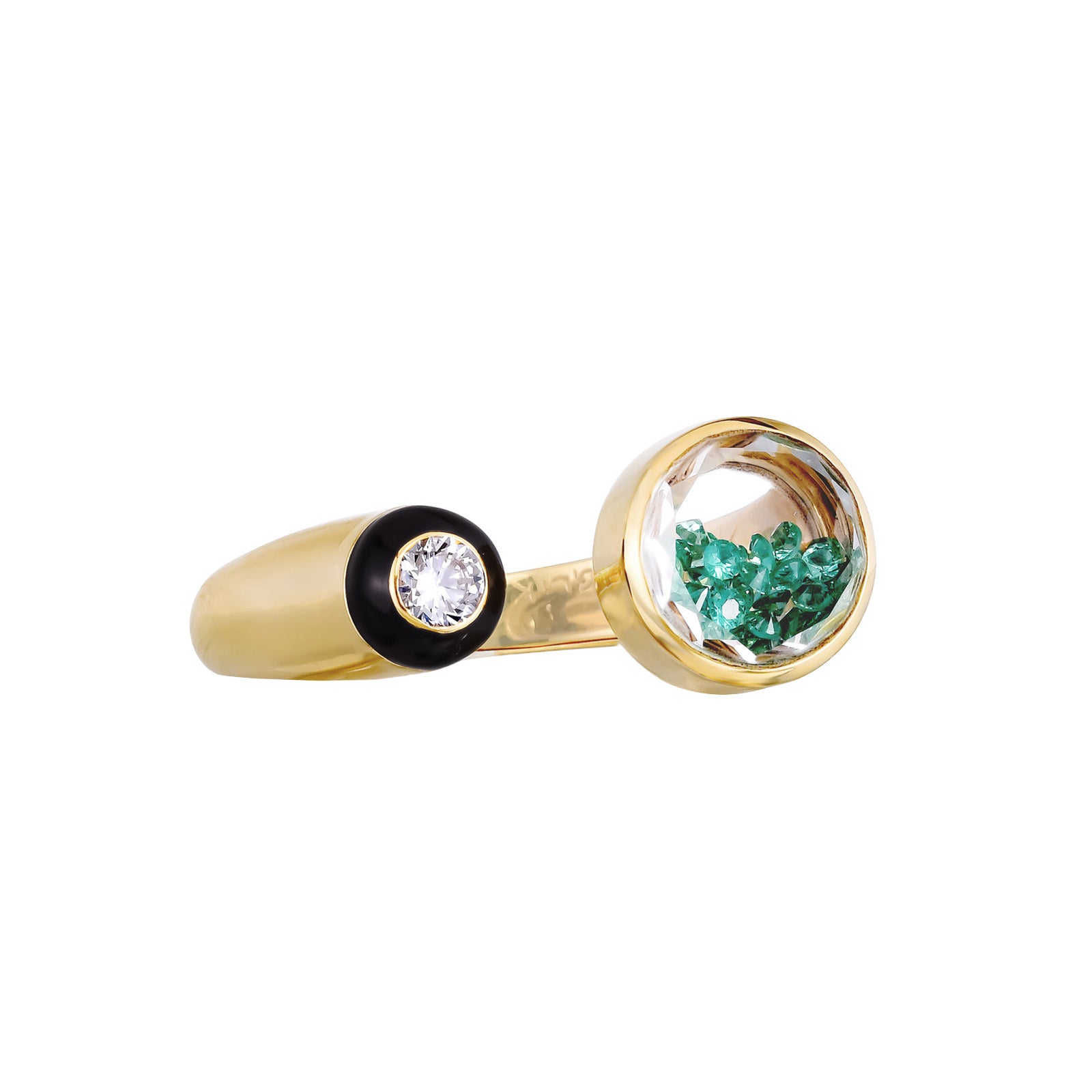 Moritz Glik Orbita Ring with Black Enamel - Rings - Broken English Jewelry front angled view