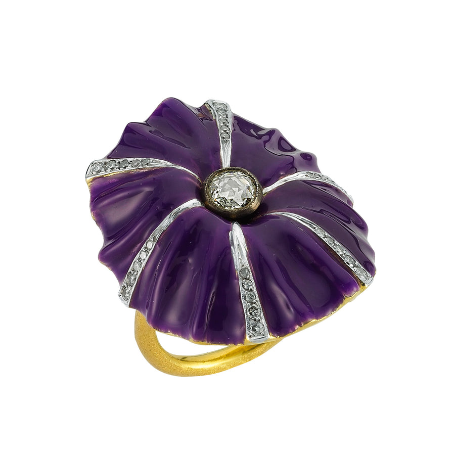 Aida Bergsen Violet Convolvulus Bloom Ring - Rings - Broken English Jewelry angled view