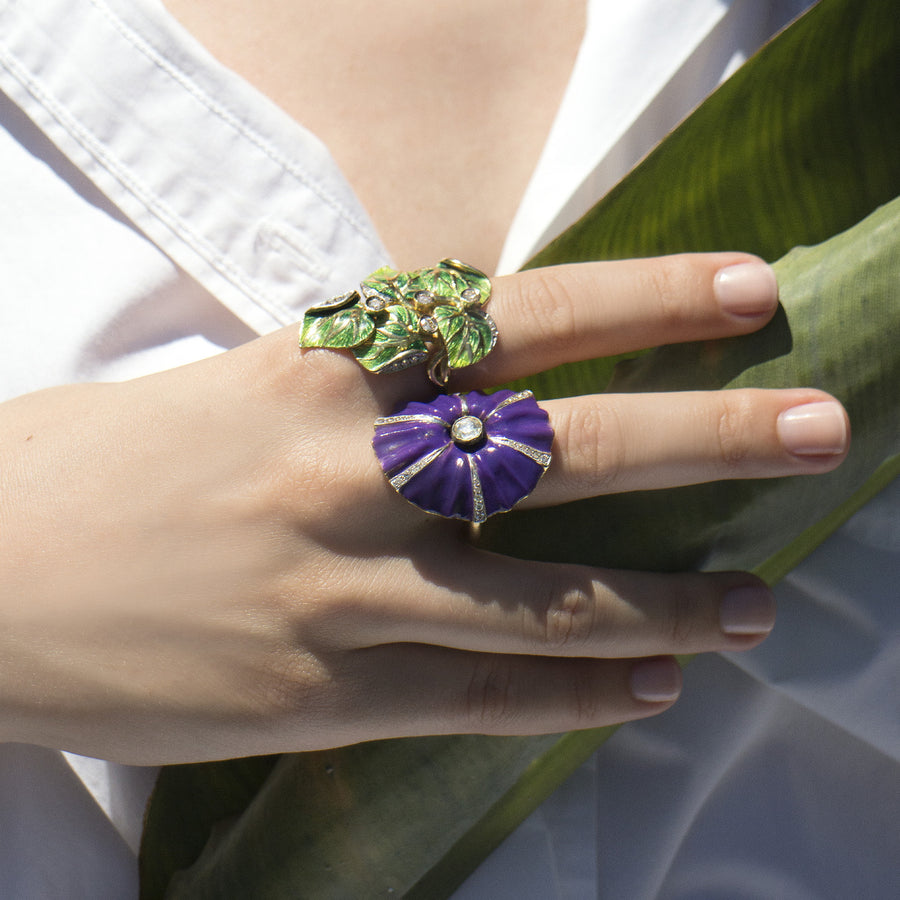 Aida Bergsen Violet Convolvulus Bloom Ring - Rings - Broken English Jewelry on model