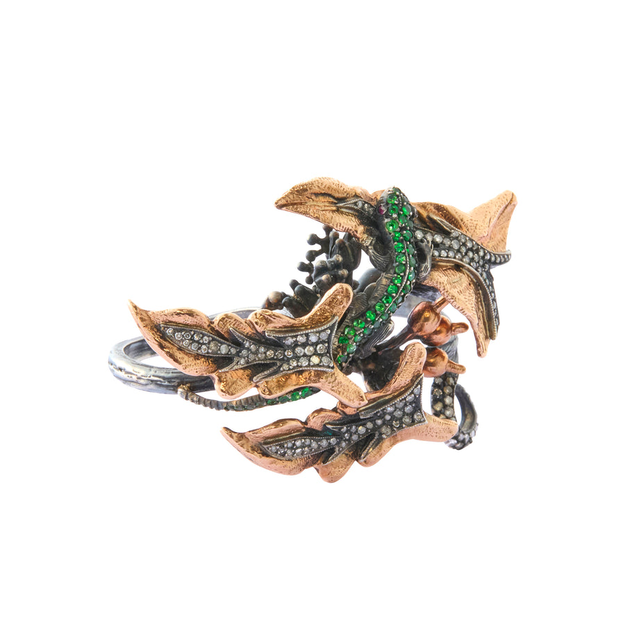 Fauna Double Finger Ring - Diamond and Emerald