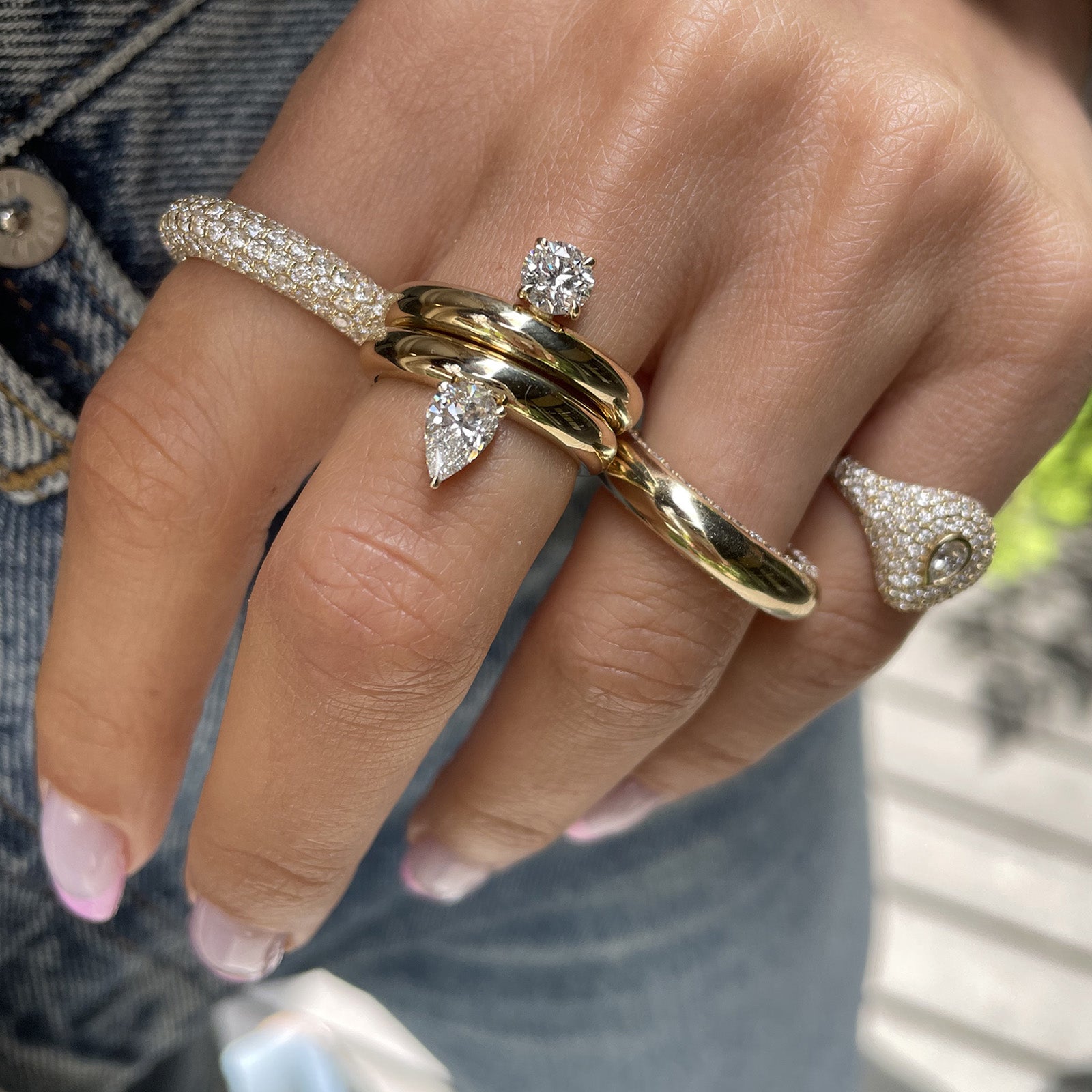 Carbon & Hyde Floating Round Ring - Yellow Gold - Rings - Broken English Jewelry on model