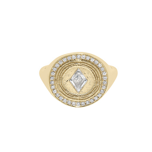 Diamond Lozenge Coin Signet Ring - Main Img