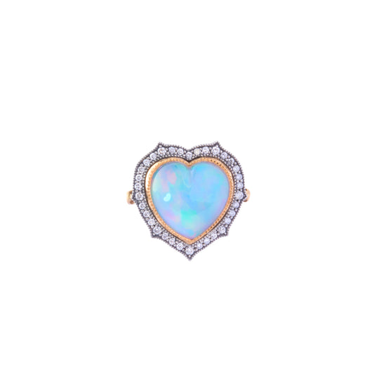 Heart Ring - Opal and Diamond - Main Img