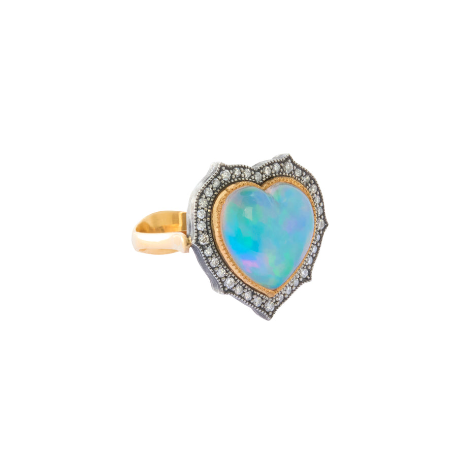 Heart Ring - Opal and Diamond