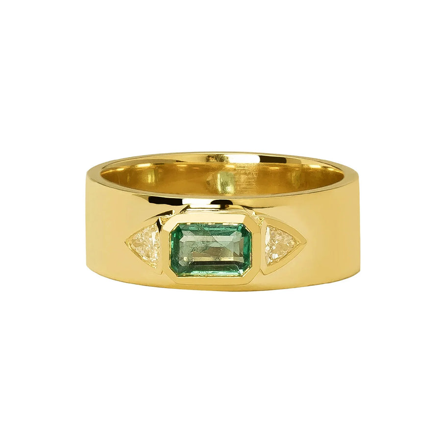Āzlee Thick Band Ring - Emerald & Diamond - Rings - Broken English Jewelry, front view
