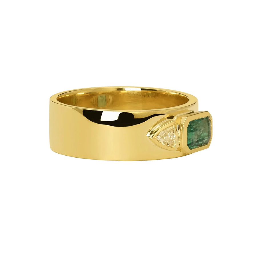 Āzlee Thick Band Ring - Emerald & Diamond - Rings - Broken English Jewelry, side view