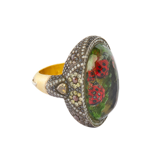 Reverse Carved Ladybug Ring