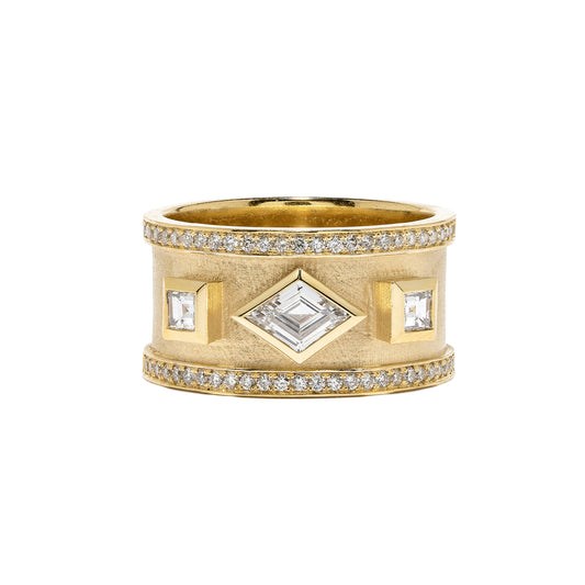 Lozenge and Carre Diamond Geometric Ring - Main Img