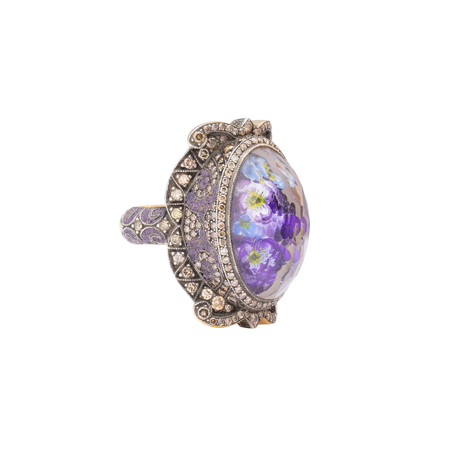 Sevan Bıçakçı Rock Quartz Reverse Carved Purple Flower Garden Ring - Rings - Broken English Jewelry