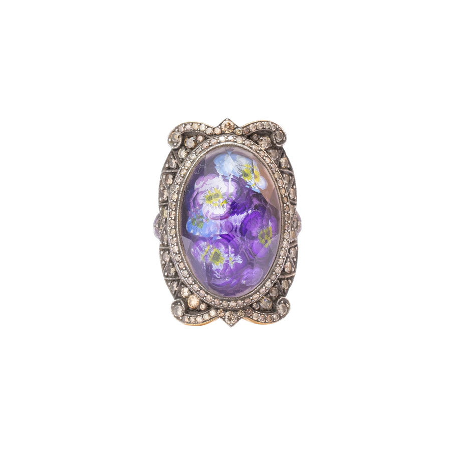 Sevan Bıçakçı Rock Quartz Reverse Carved Purple Flower Garden Ring - Rings - Broken English Jewelry