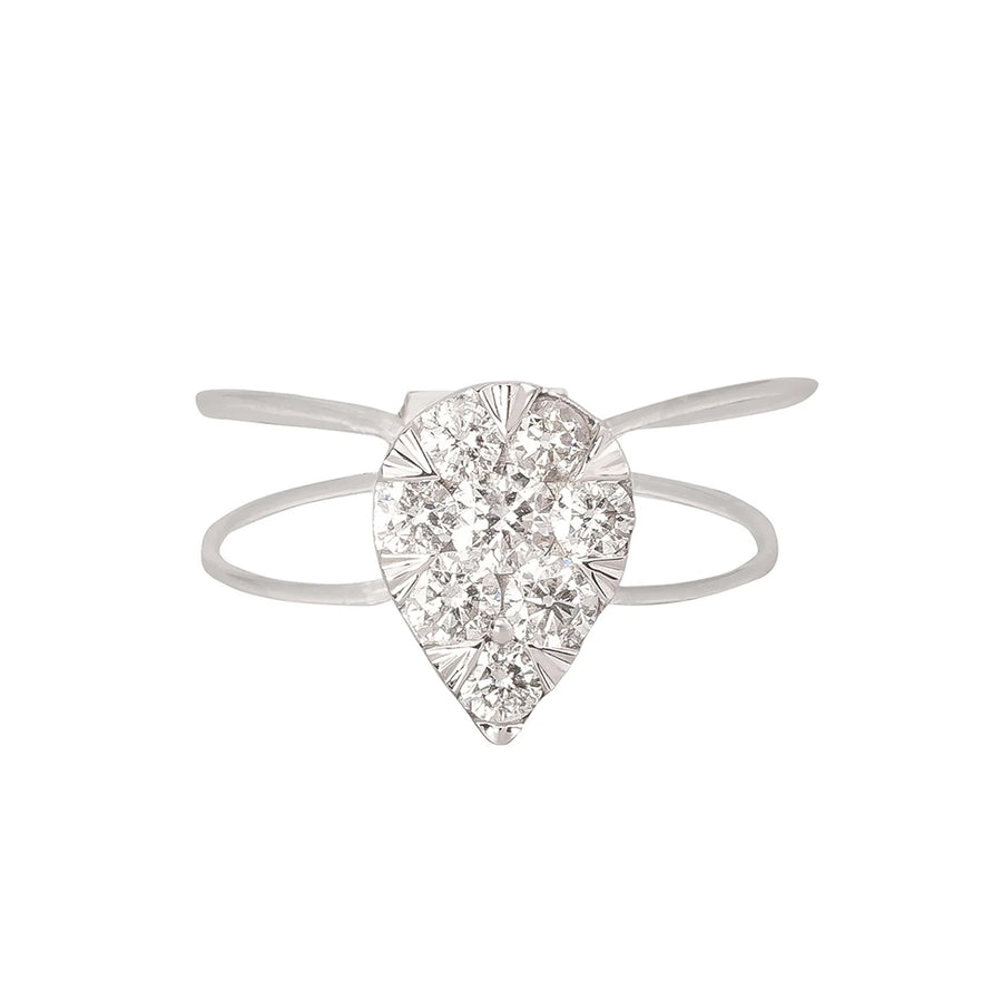 Persée Paris Floating Pear Diamond Nylon Ring - White Gold - Rings - Broken English Jewelry front view