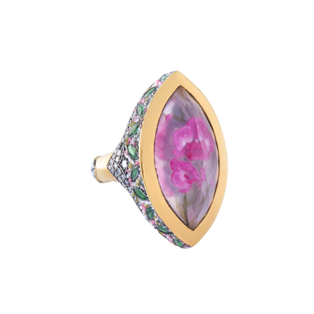 Carved Pink Floral Ring