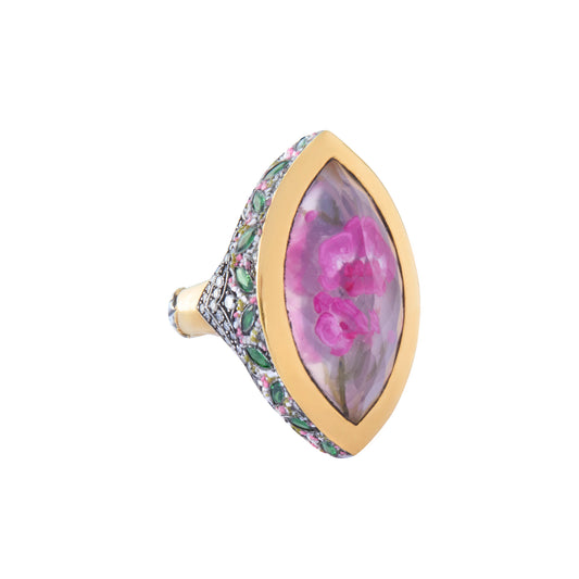 Carved Pink Floral Ring - Main Img