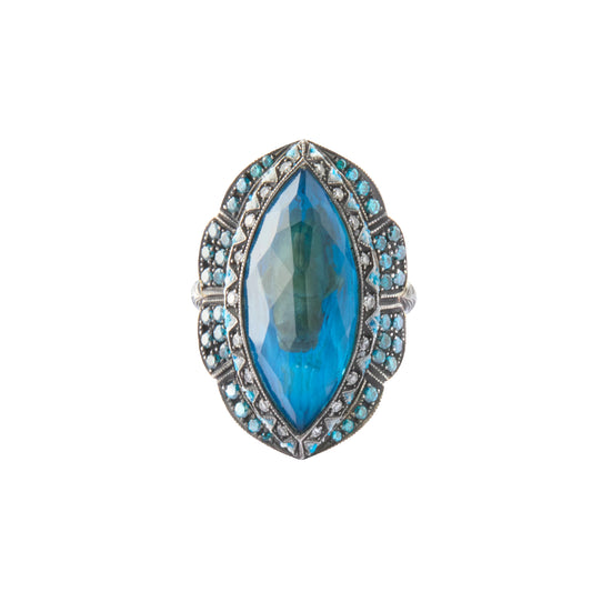 Carved Blue Topaz Dolphin Ring - Main Img