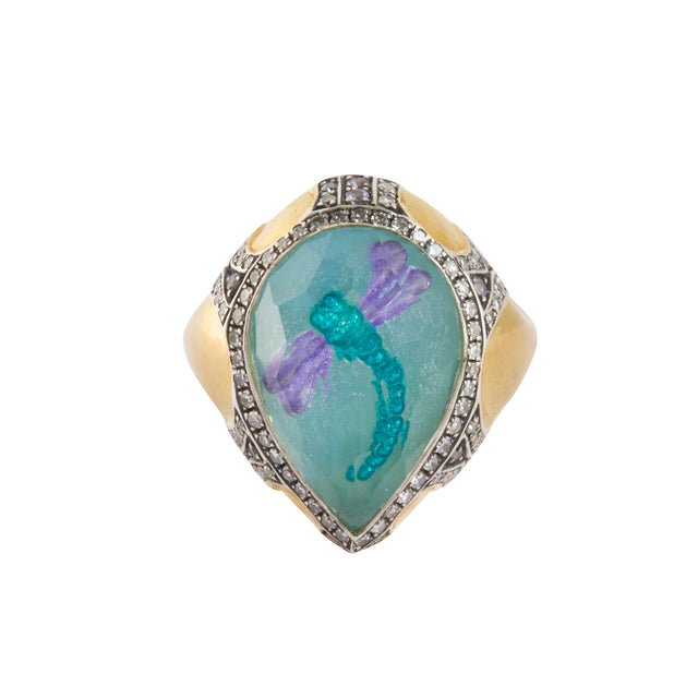 Diamond Reverse Carved Dragonfly Ring