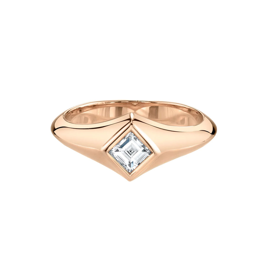 Lizzie Mandler Knife Edge Carre Diamond Signet Pinky Ring - Rose Gold - Broken English Jewelry front view
