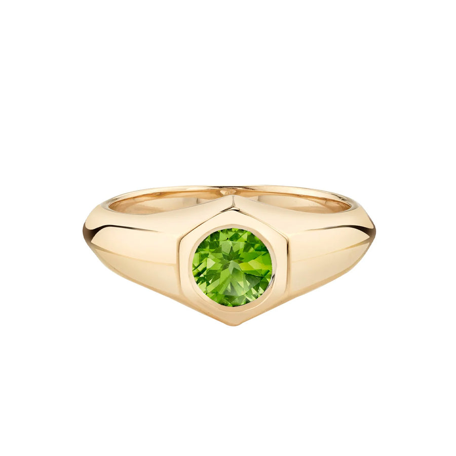 Lizzie Mandler Birthstone Signet Ring - August Peridot - Rings - Broken English Jewelry front view