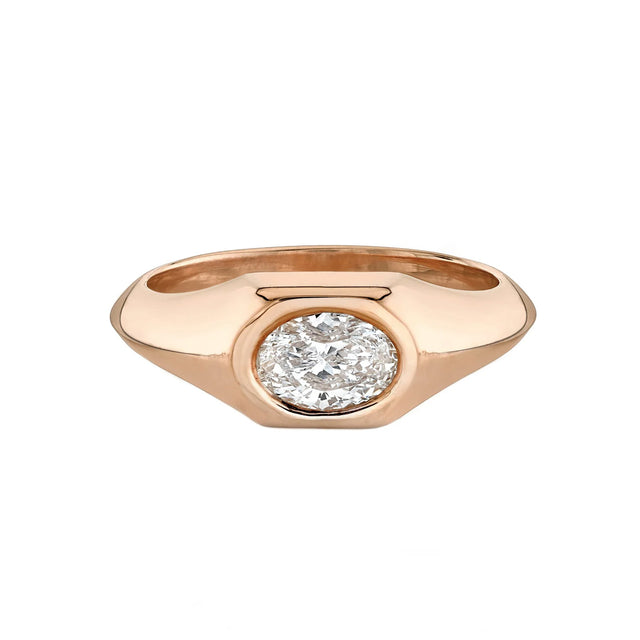 Lizzie Mandler Oval Signet Knife Edge Pinky Ring - Broken English Jewelry front view