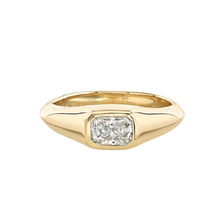Lizzie Mandler Knife Edge Radiant Cut Diamond Signet Pinky Ring - Yellow Gold - Broken English Jewelry front view