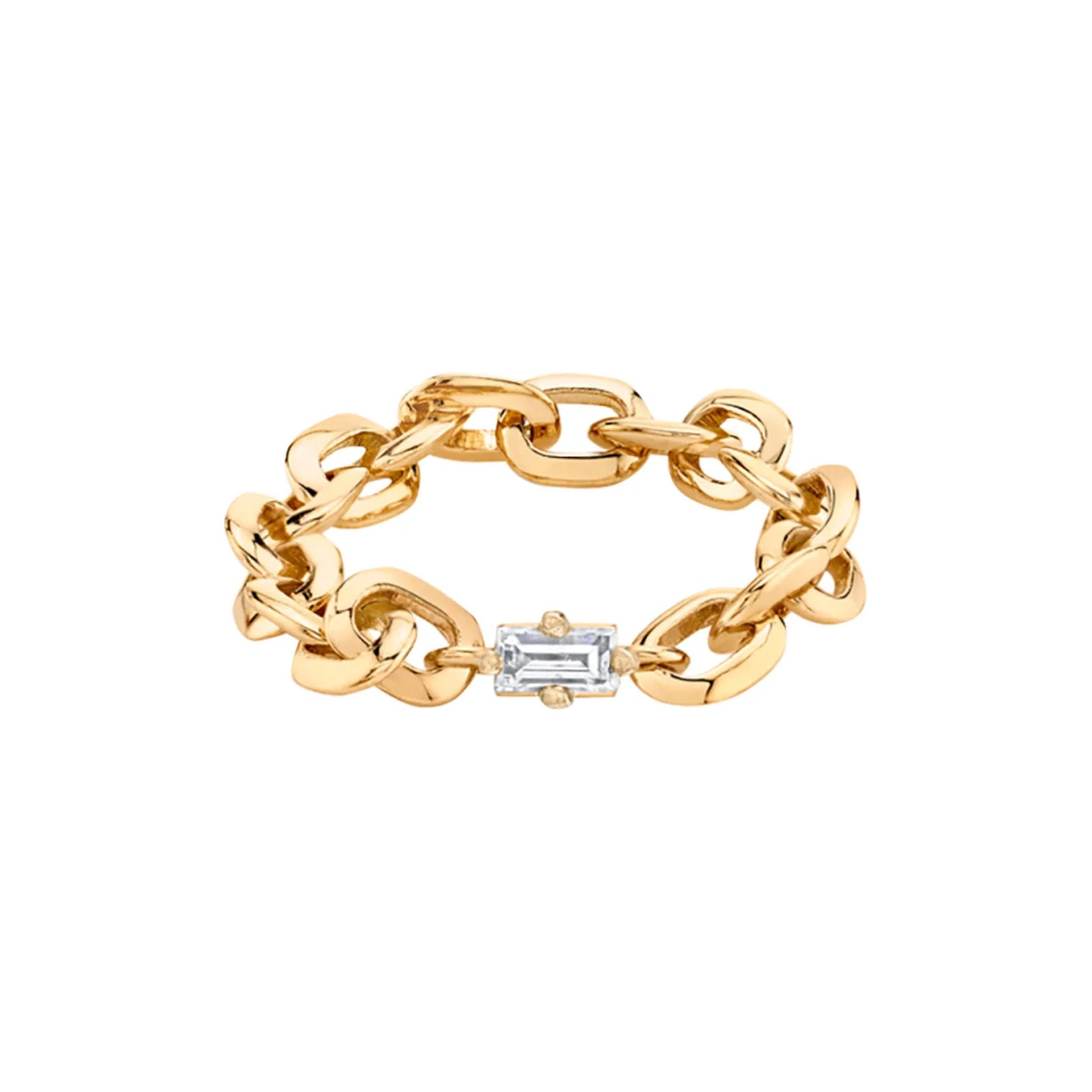 Lizzie Mandler Knife Edge Baguette Diamond Oval Link Ring - Yellow Gold - Broken English Jewelry front view