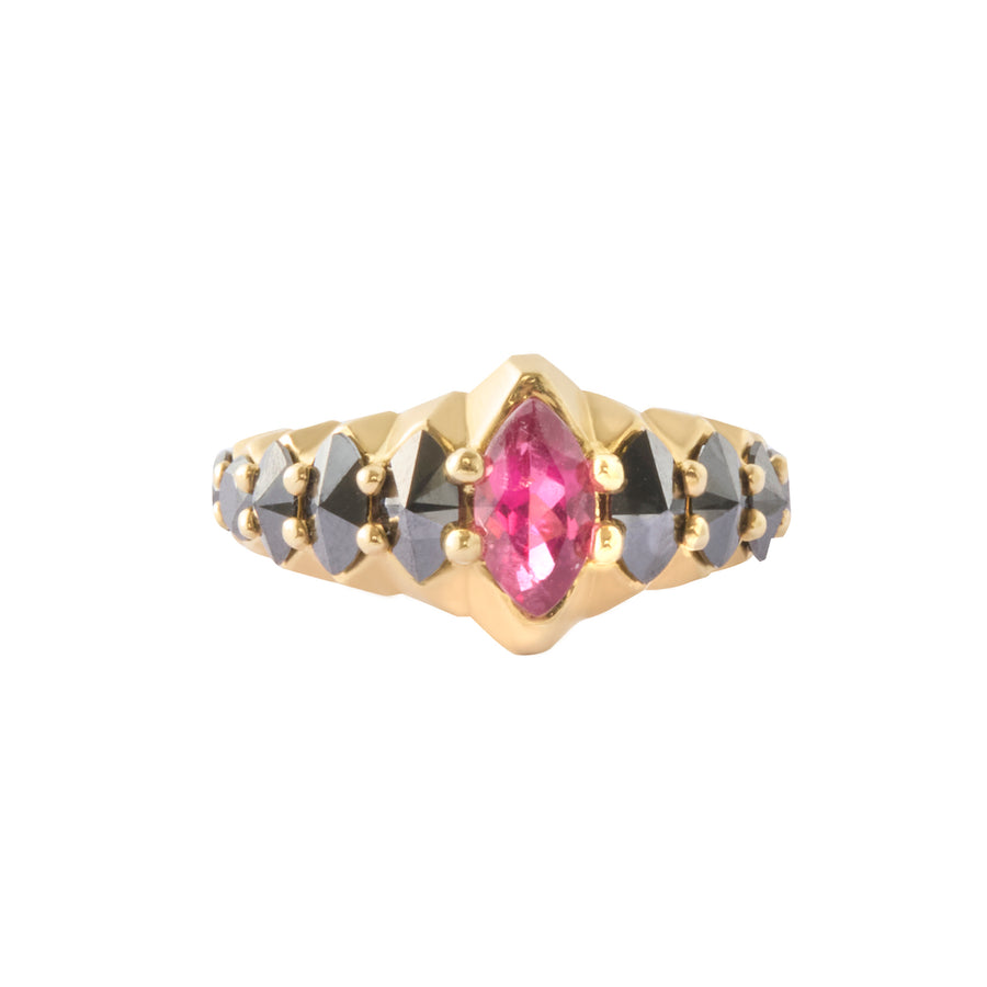 Pointed Ring - Rubellite and Black Diamond