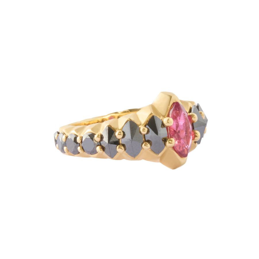 Pointed Ring - Rubellite and Black Diamond