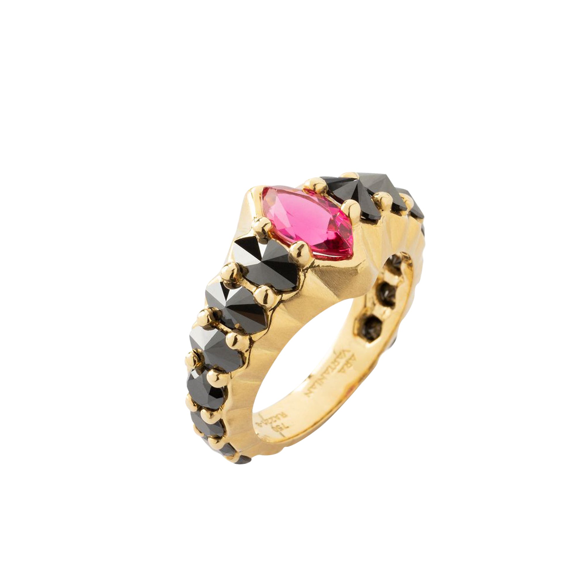Rubellite and Black Diamond Marquise Ring
