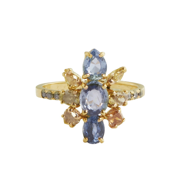 Xiao Wang One-Of-A-Kind Blue Sapphire Starburst Galaxy Ring - Rings - Broken English Jewelry front view