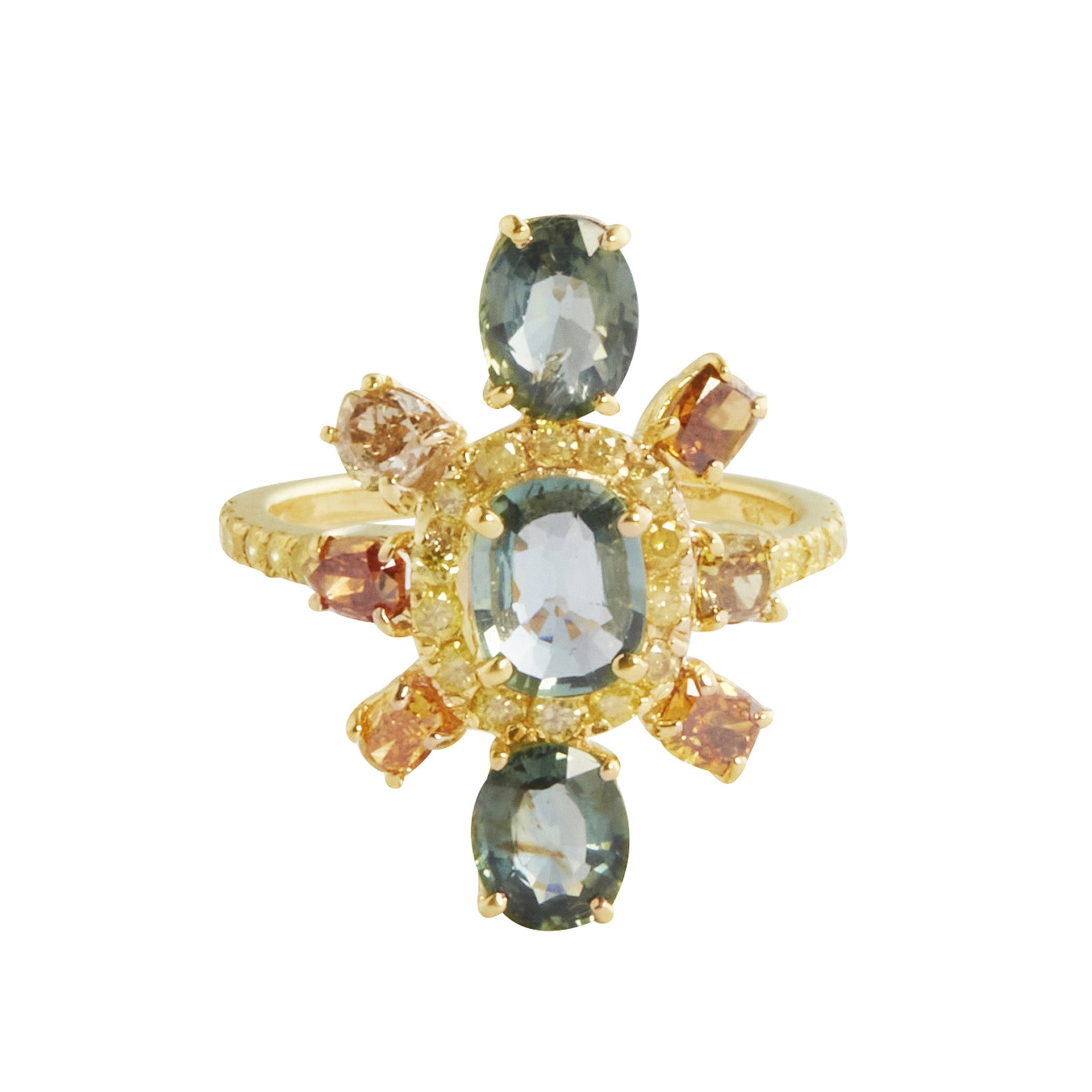 Xiao Wang One-Of-A-Kind Mixed Sapphire Galaxy Cocktail Ring - Rings - Broken English Jewelry front view