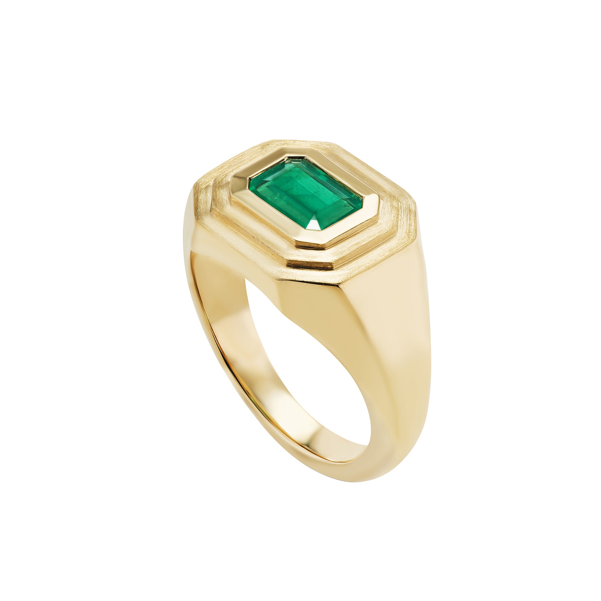 Emerald Solitaire Signet Ring