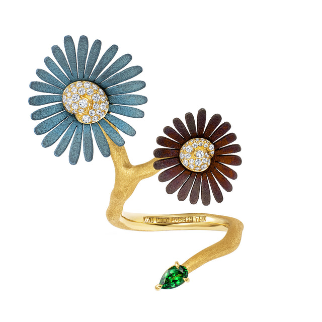 Mike Joseph Stone Blue and Brick Flower Ring - Rings - Broken English Jewelry front view