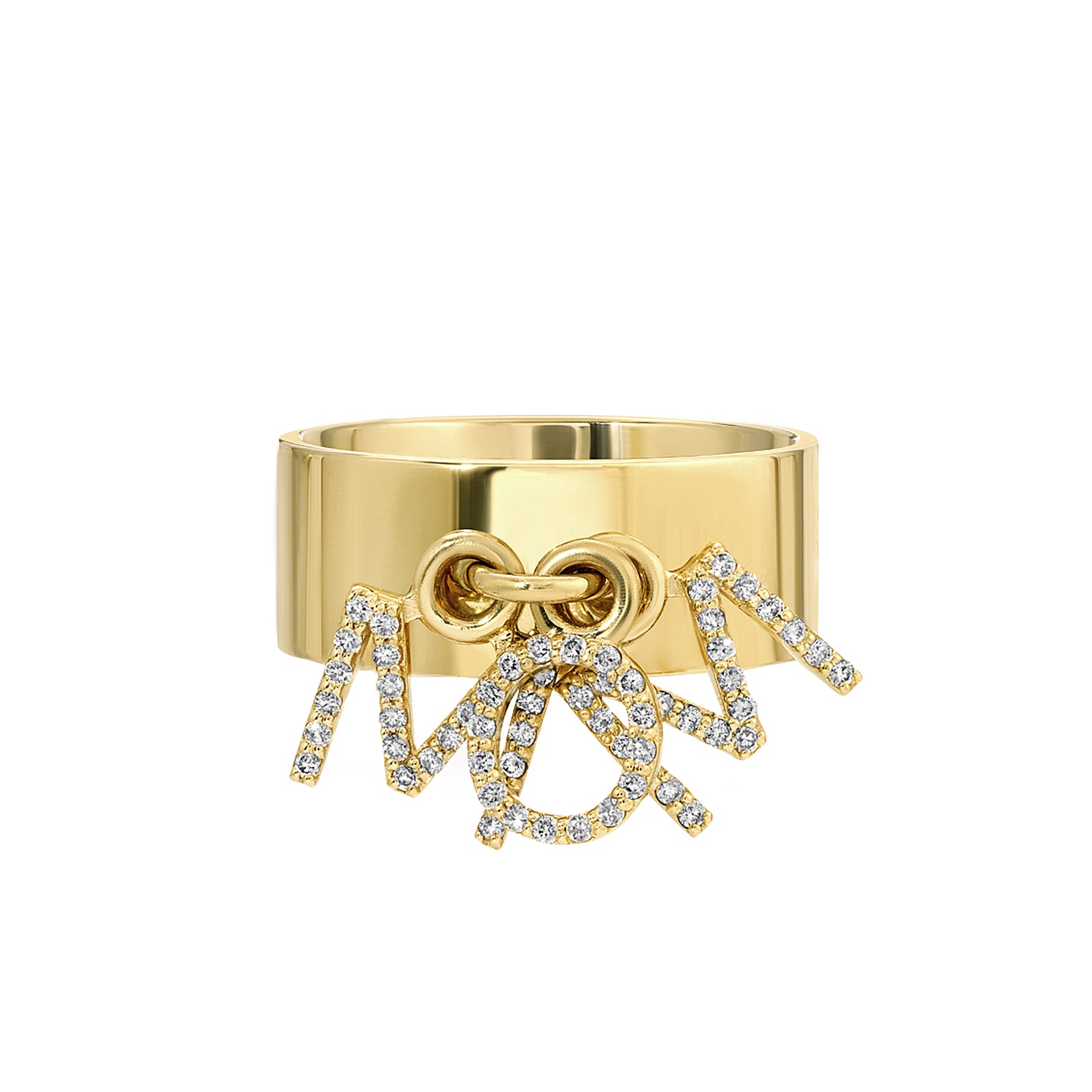 Nancy Newberg Three Diamond Initial "MOM" Charm Cigar Band - Rings - Broken English Jewelry