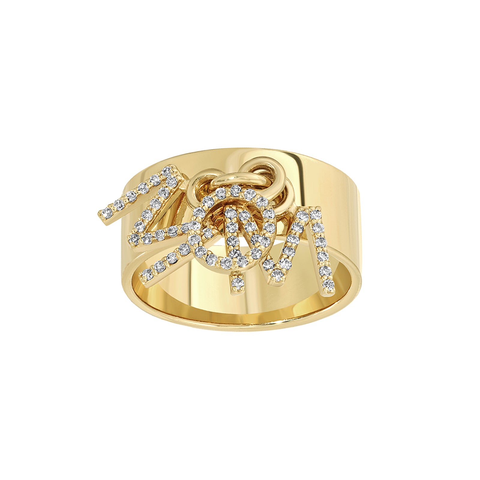 Nancy Newberg Three Diamond Initial "MOM" Charm Cigar Band - Rings - Broken English Jewelry